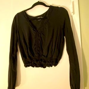 Large crop black top with lace neckline